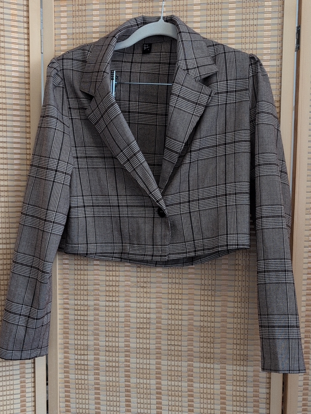 Hey Babe Women's Small Plaid Cropped Blazer Jacket - Brown